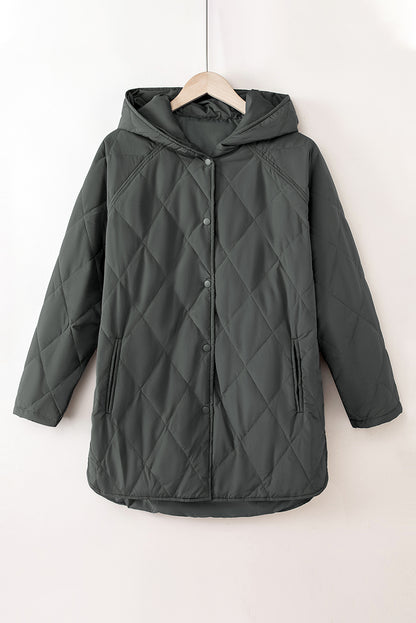 Snap Down Long Sleeve Quilted Winter Coat-Angel Casuals