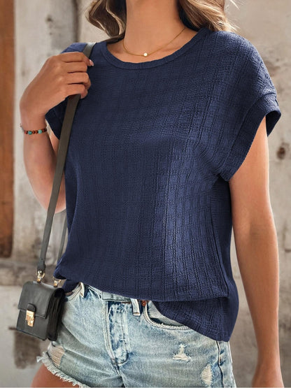 Textured Round Neck Short Sleeve Top-Angel Casuals