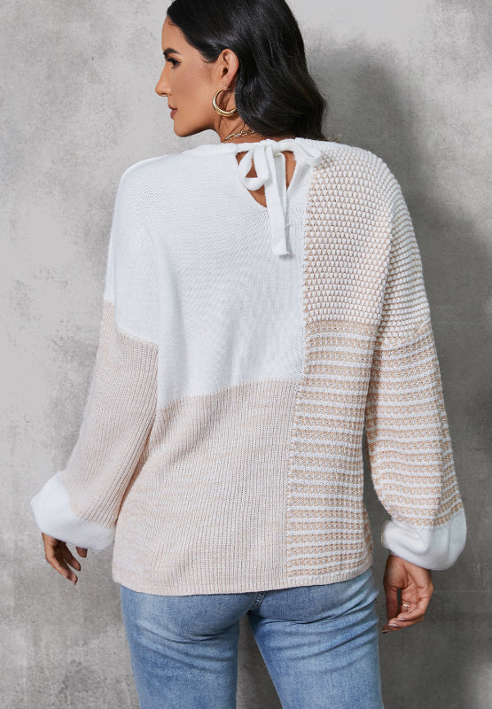 Contrast Round Neck Long Sleeve Sweater-Angel Casuals