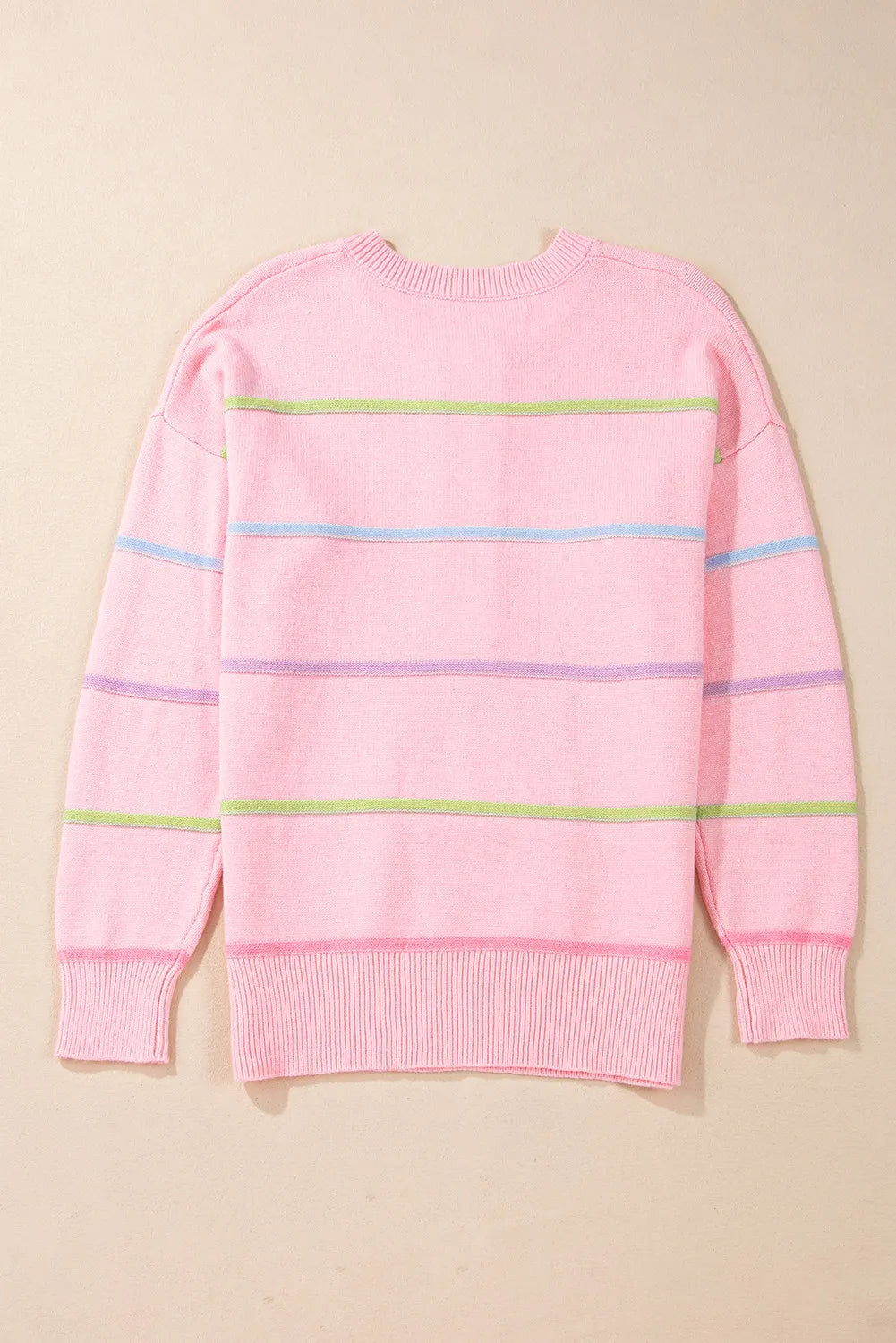 Contrast Striped Half Button Round Neck Sweater-Angel Casuals