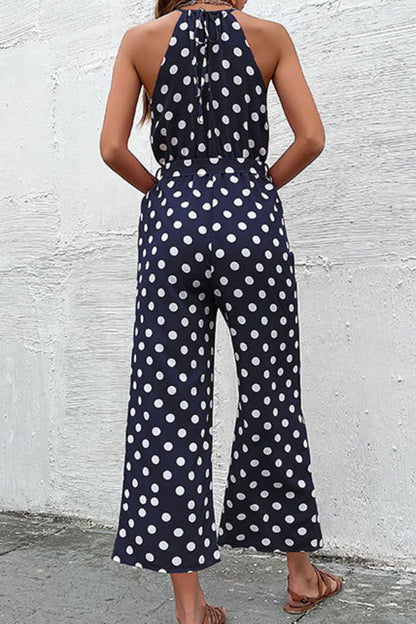 Polka Dot Grecian Wide Leg Jumpsuit-Angel Casuals