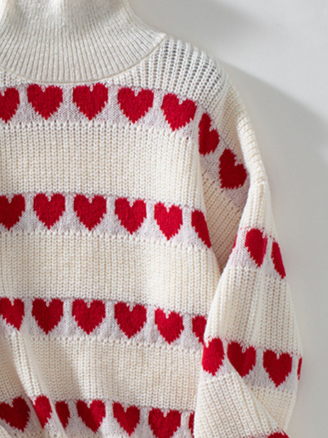 Heart Turtleneck Dropped Shoulder Sweater-Angel Casuals