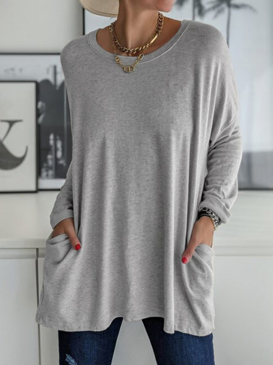 Full Size Round Neck Long Sleeve T-Shirt-Angel Casuals