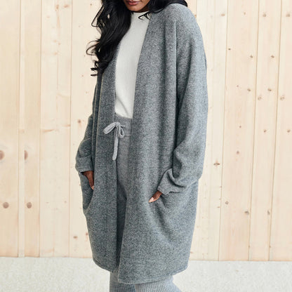 Open Front Long Sleeve Cardigan with Pockets-Angel Casuals