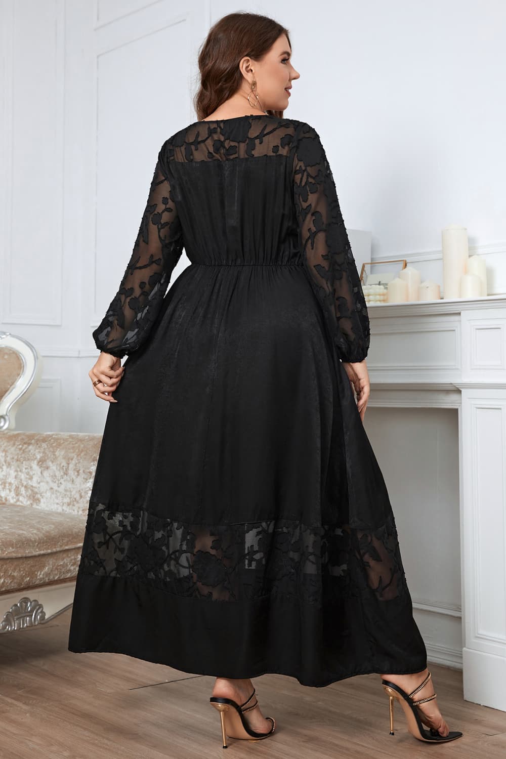 Melo Apparel Plus Size Embroidery Round Neck Long Sleeve Maxi Dress-Angel Casuals