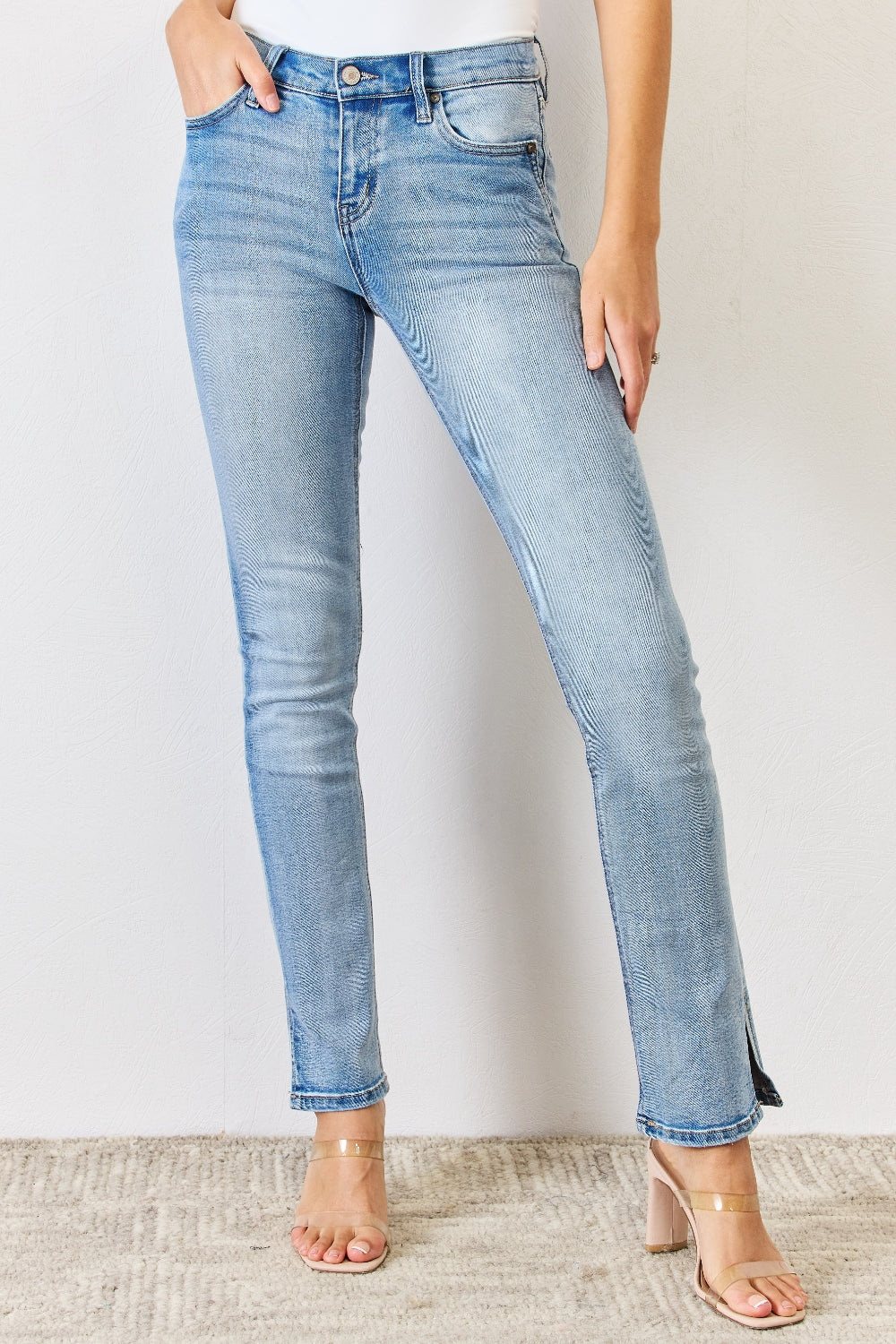 Kancan Full Size Mid Rise Y2K Slit Bootcut Jeans-Angel Casuals