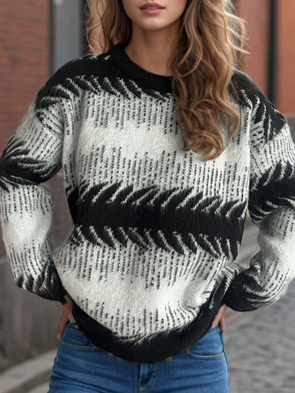 Contrast Round Neck Dropped Shoulder Sweater-Angel Casuals