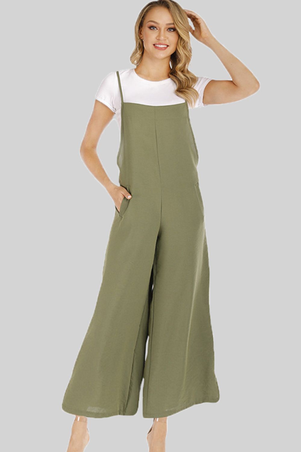 Full Size Cropped Wide Leg Overalls with Pockets-Angel Casuals