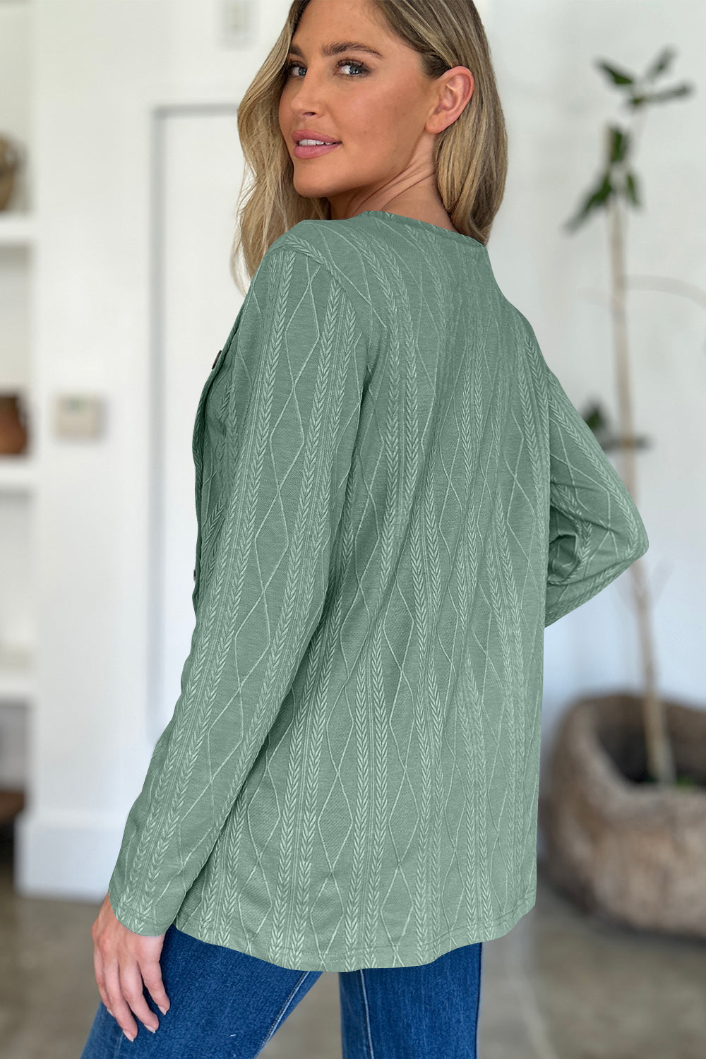 FAM-FAM Slit Round Neck Long Sleeve T-Shirt-Angel Casuals