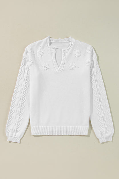 Daisy Notched Long Sleeve Sweater-Angel Casuals