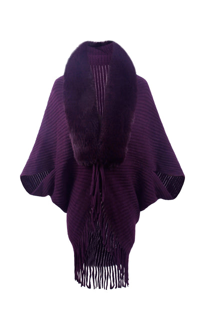 Fringe Detail Long Sleeve Ribbed Poncho-Angel Casuals