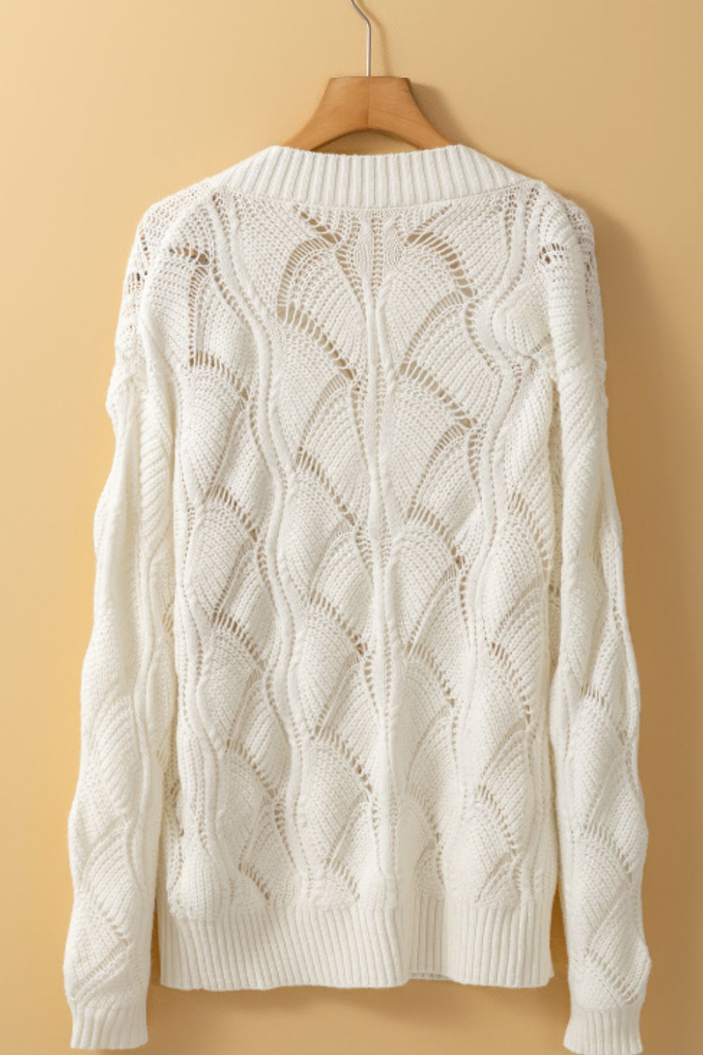 Openwork V-Neck Long Sleeve Sweater-Angel Casuals