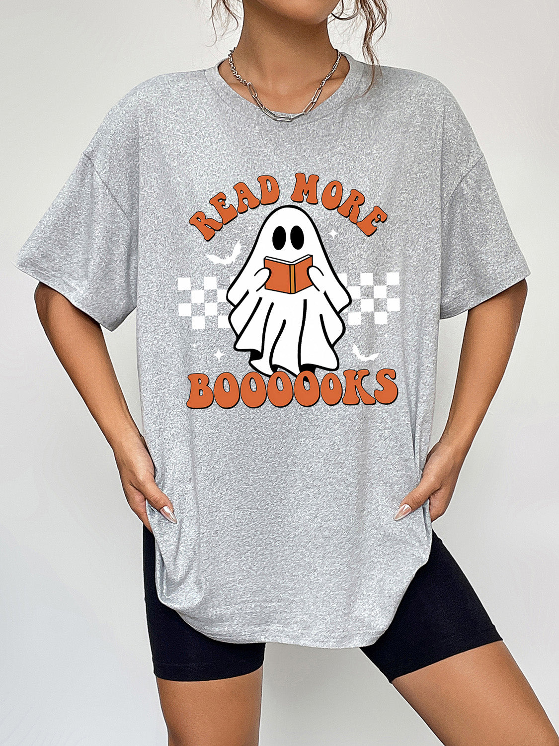 Round Neck Short Sleeve Ghost Graphic T-Shirt-Angel Casuals