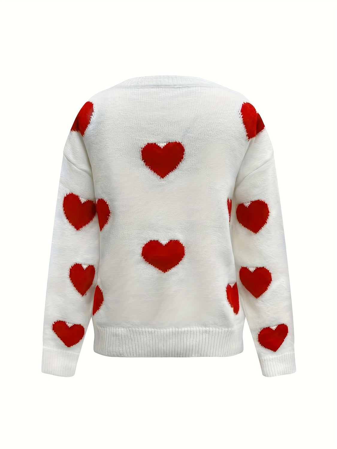 Valentine’s Day Heart Round Neck Long Sleeve Sweater-Angel Casuals