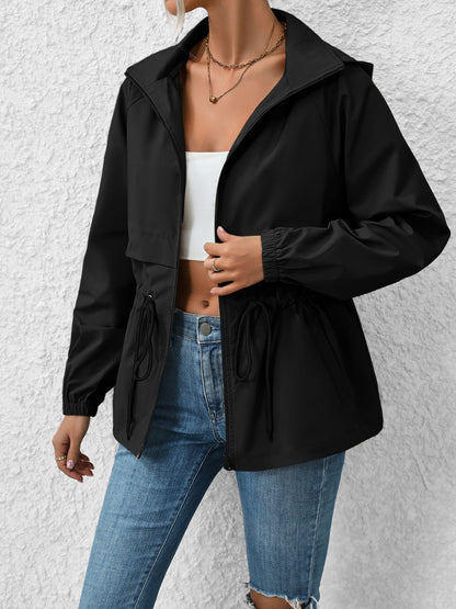 Ivy Lane Drawstring Zip Up Hooded Jacket-Angel Casuals
