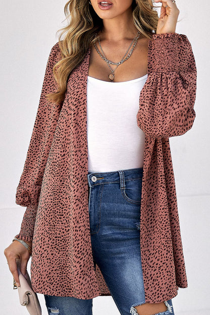 Leopard Print Balloon Sleeve Cardigan-Angel Casuals