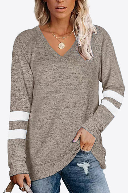 Striped Contrast Raglan Sleeve Top-Angel Casuals