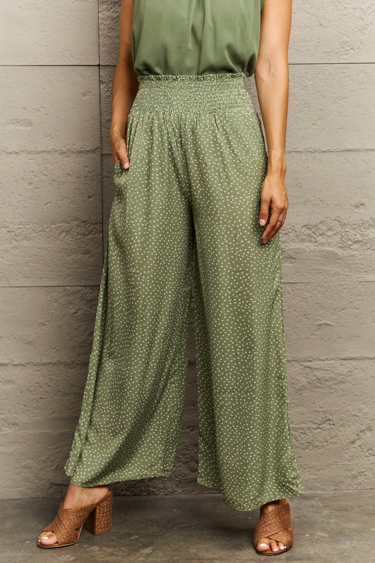 Smocked Waist Wide Leg Printed Long Pants-Angel Casuals