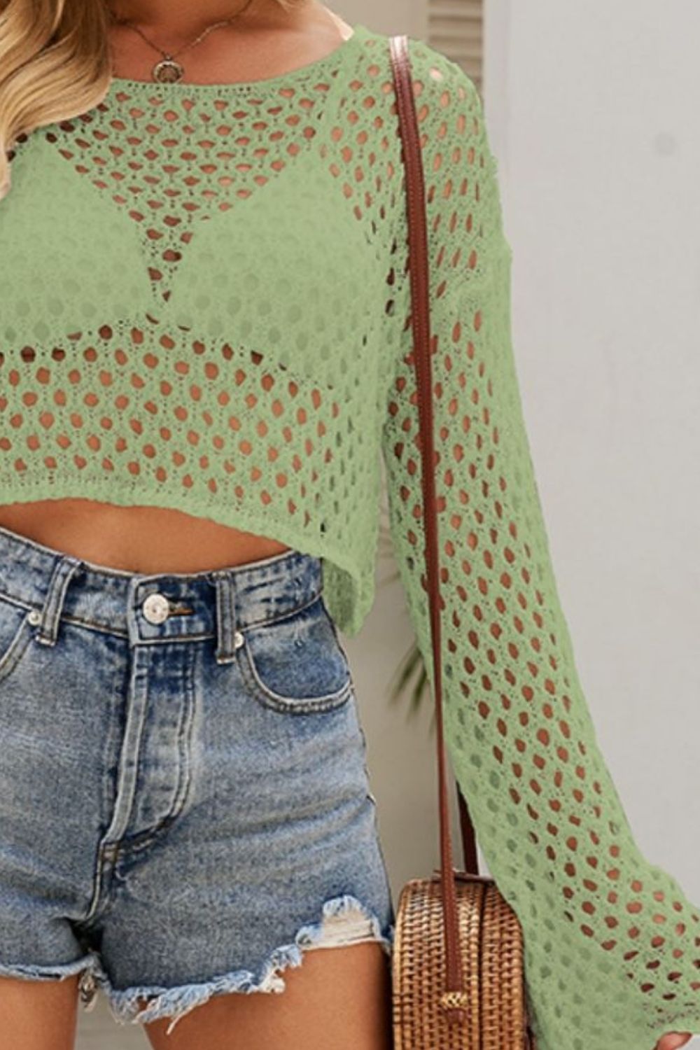 Openwork Round Neck Dropped Shoulder Knit Top-Angel Casuals
