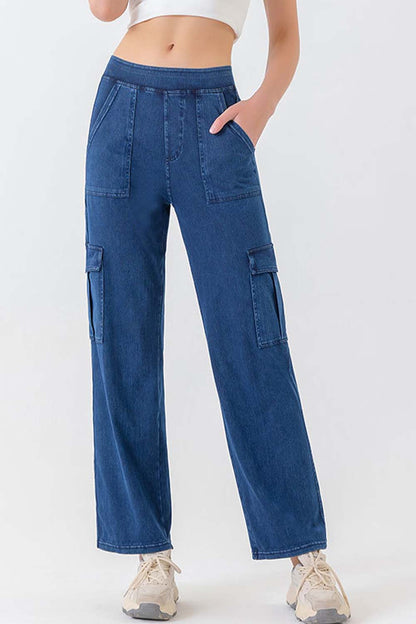 Buttoned Pocketed Long Jeans-Angel Casuals