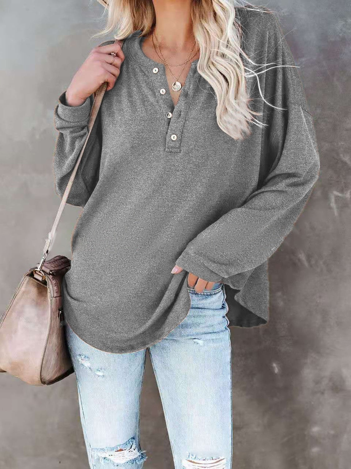 Buttoned Drop Shoulder Top-Angel Casuals