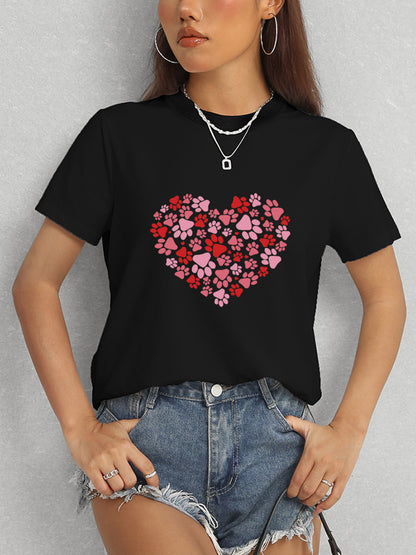 Heart Round Neck Short Sleeve T-Shirt-Angel Casuals