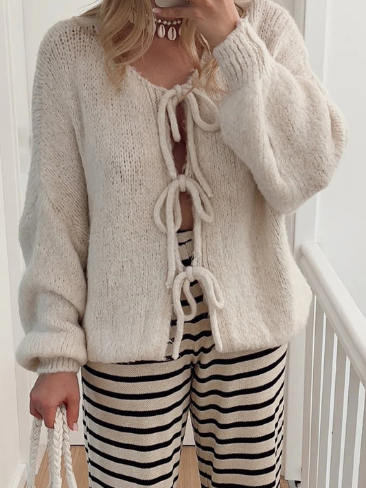 Tied Long Sleeve Dropped Shoulder Cardigan-Angel Casuals