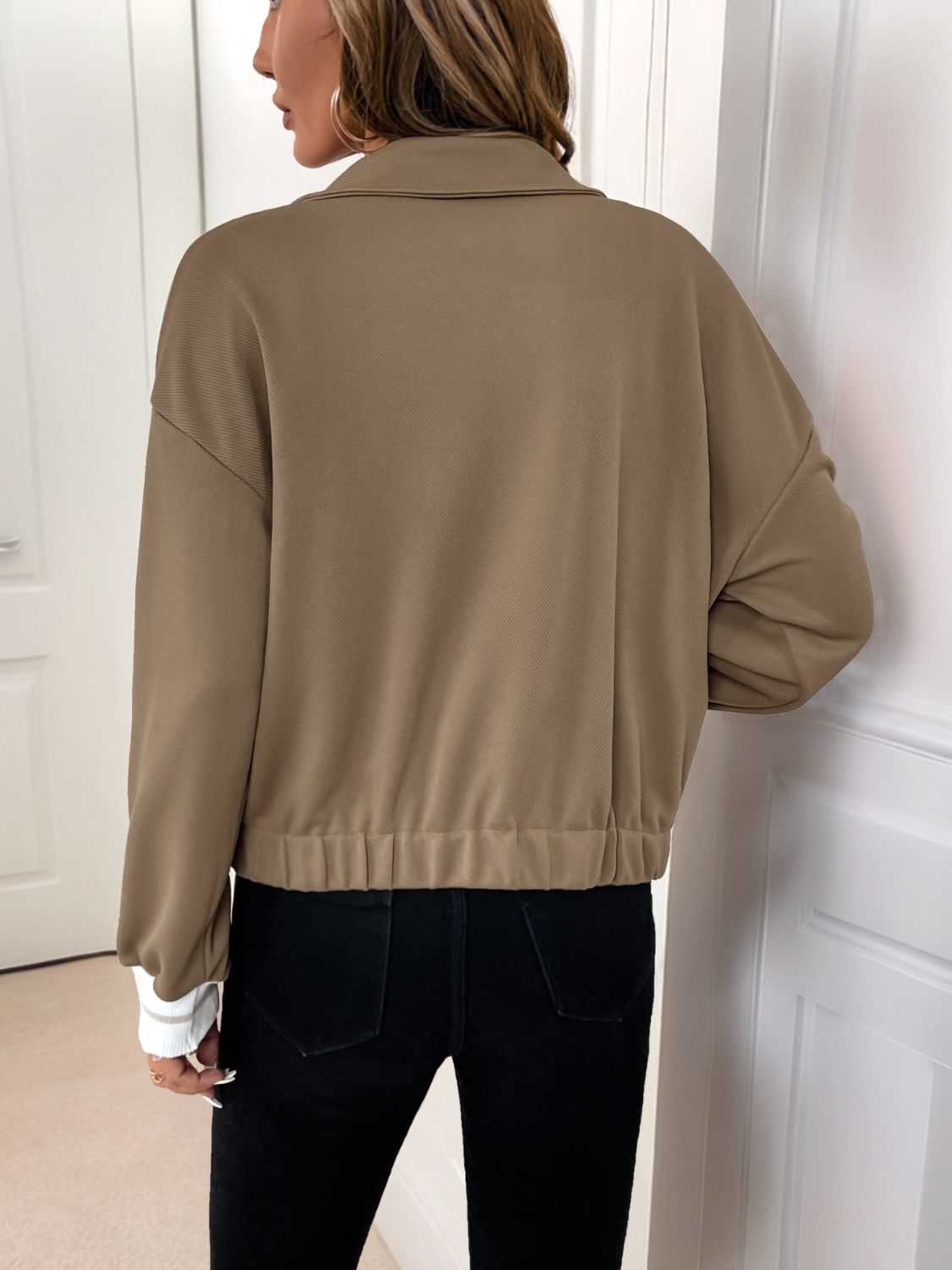 Perfee Collared Neck Button Down Jacket-Angel Casuals
