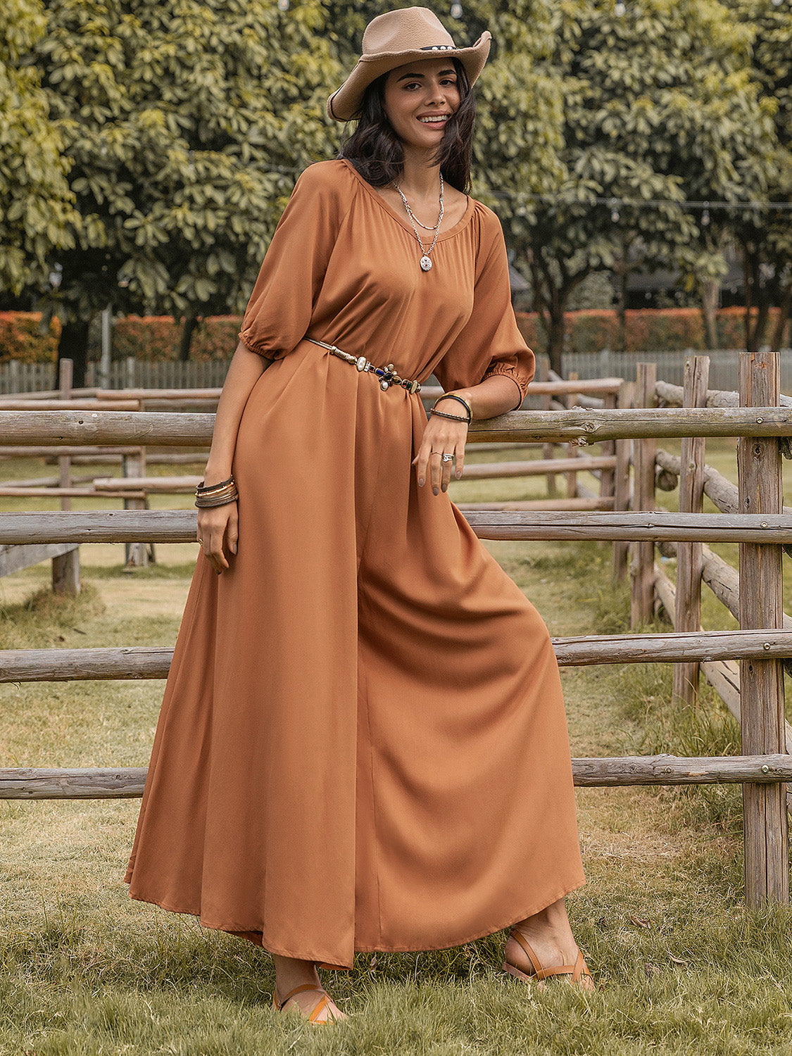 Scoop Neck Half Sleeve Wide Leg Jumpsuit-Angel Casuals