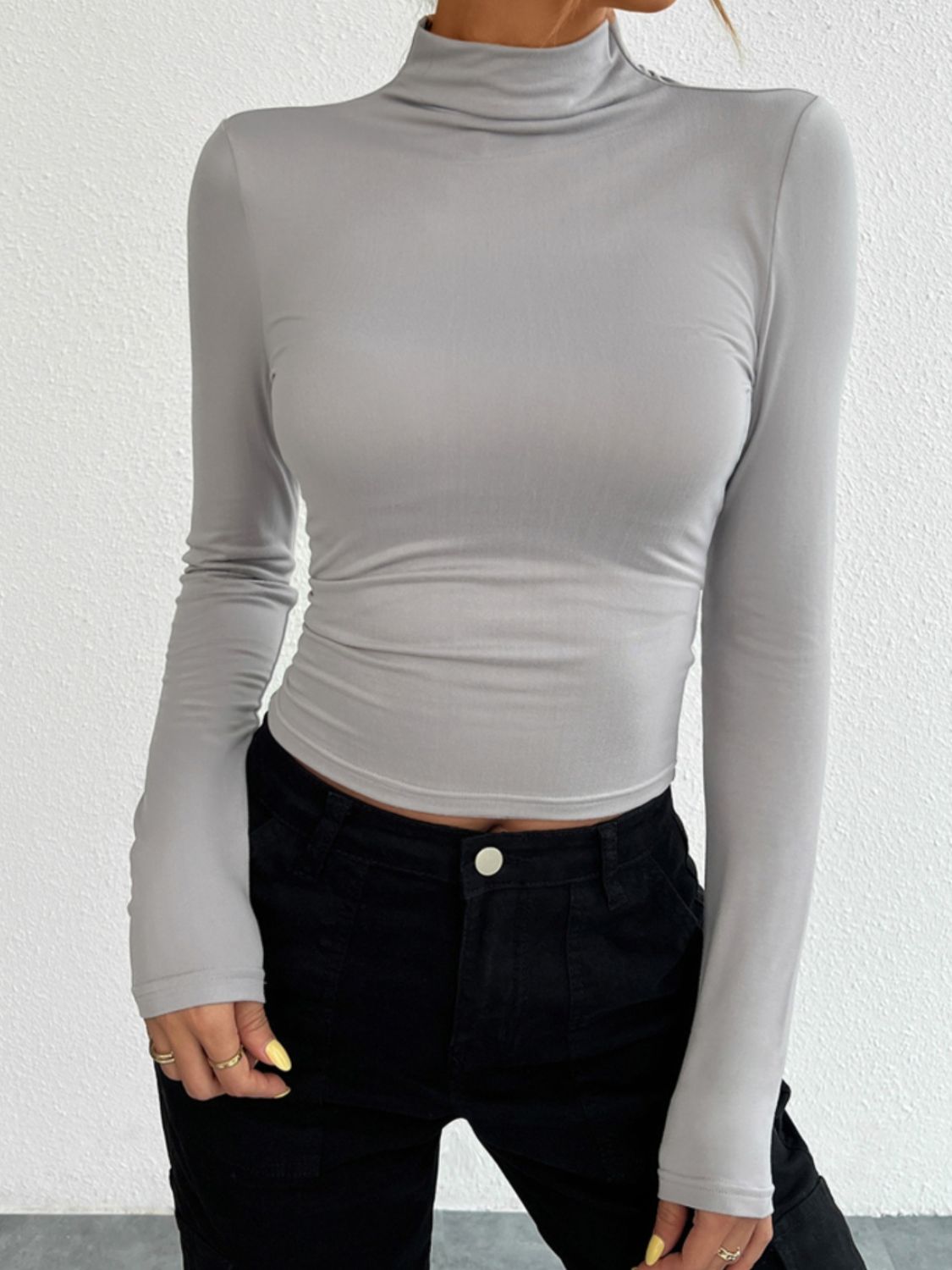 Devine Mock Neck Long Sleeve T-Shirt-Angel Casuals