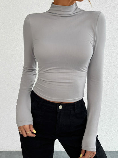 Devine Mock Neck Long Sleeve T-Shirt-Angel Casuals