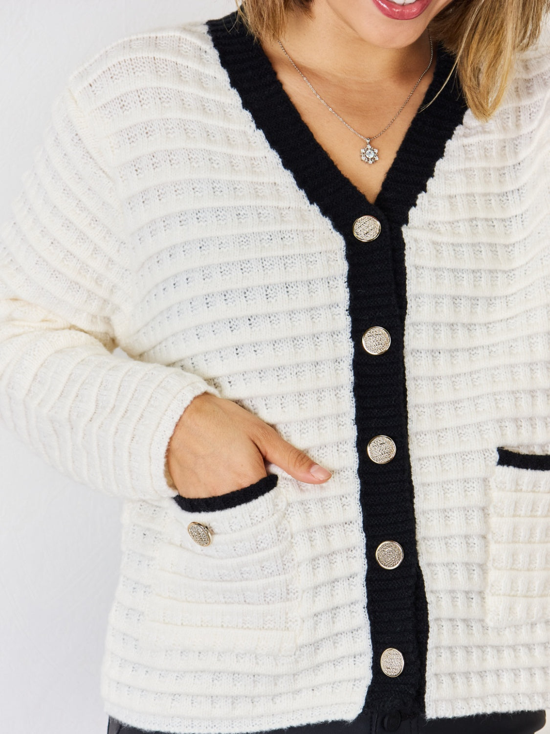 Contrast Trim Button Up Cardigan-Angel Casuals