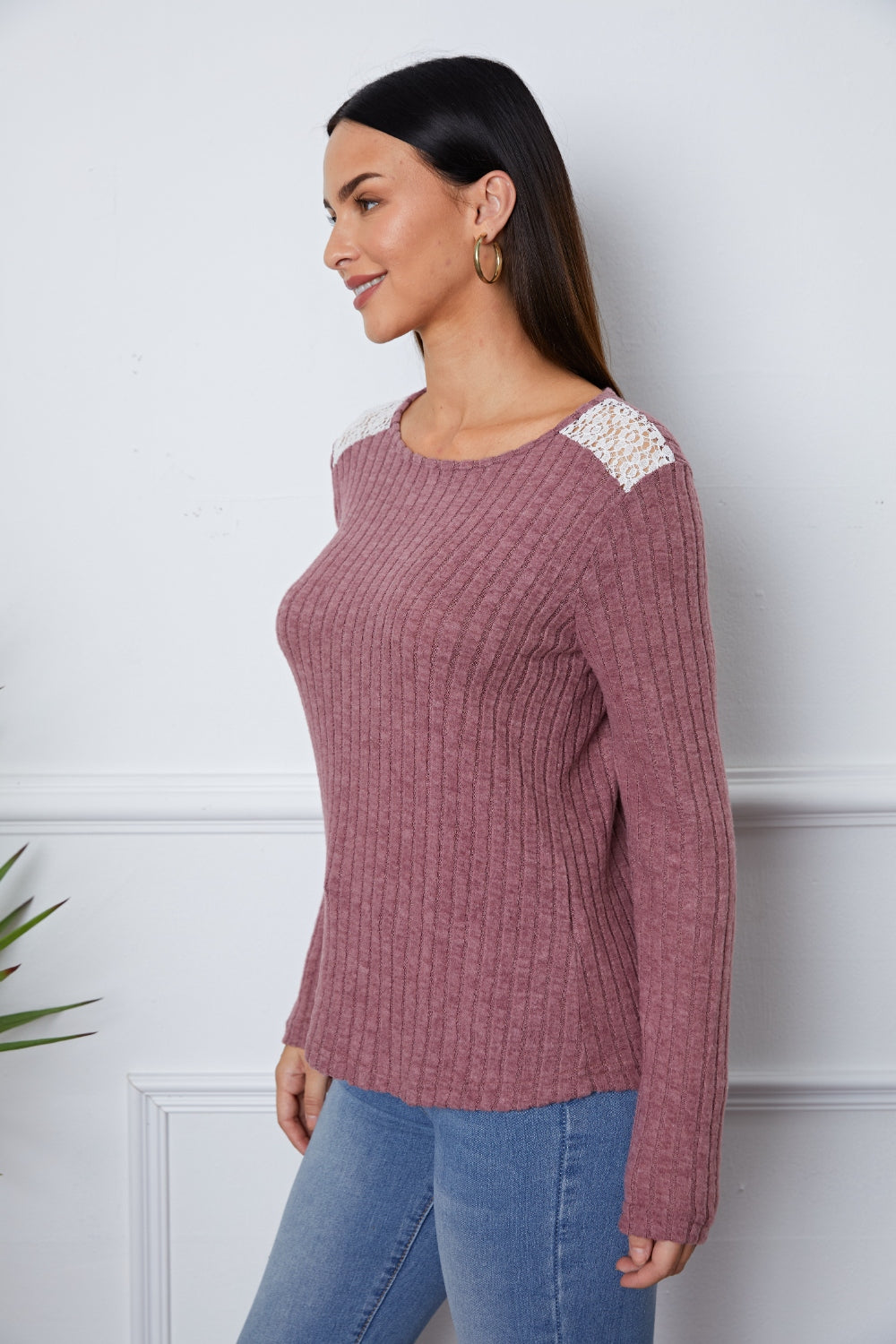 Lace Detail Long Sleeve T-Shirt-Angel Casuals