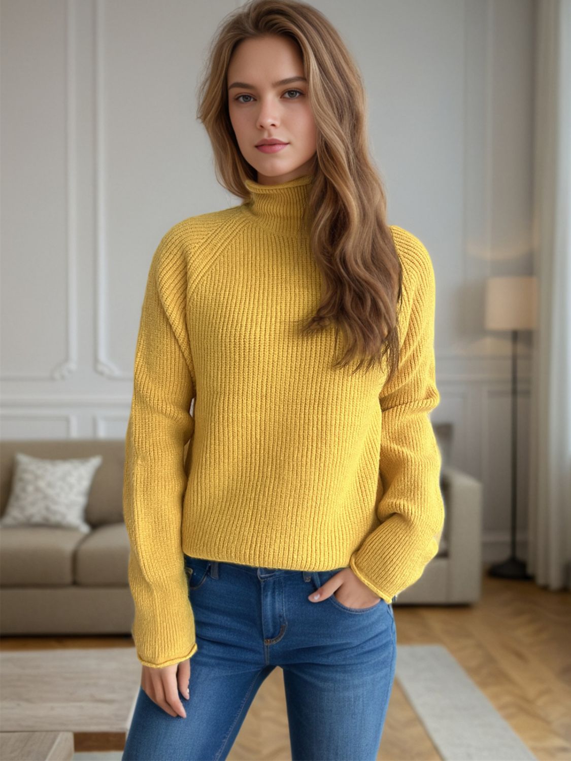 Turtleneck Long Sleeve Sweater-Angel Casuals