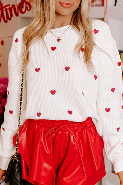 Heart Round Neck Long Sleeve Sweater-Angel Casuals