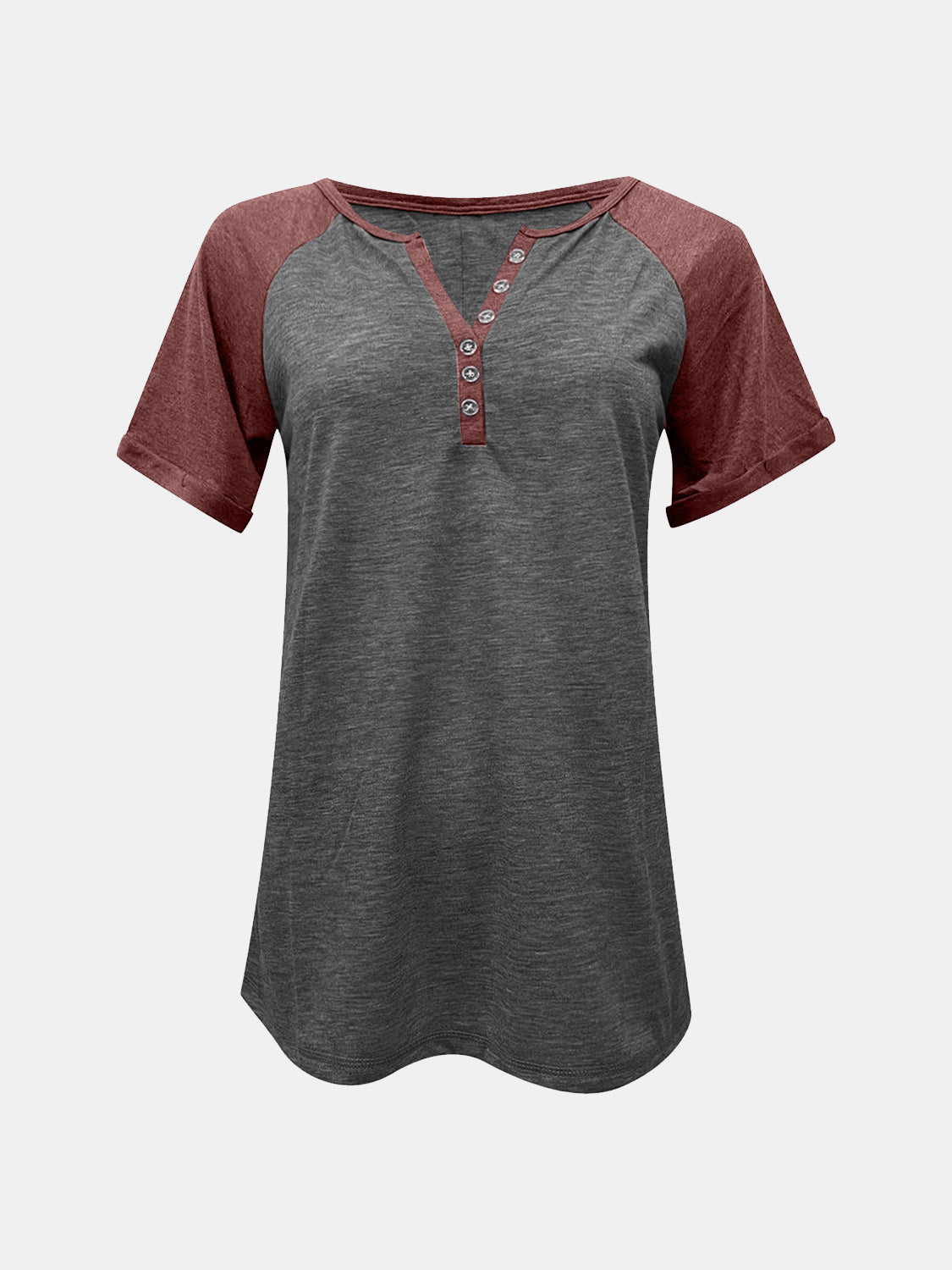 Contrast Notched Short Sleeve T-Shirt-Angel Casuals