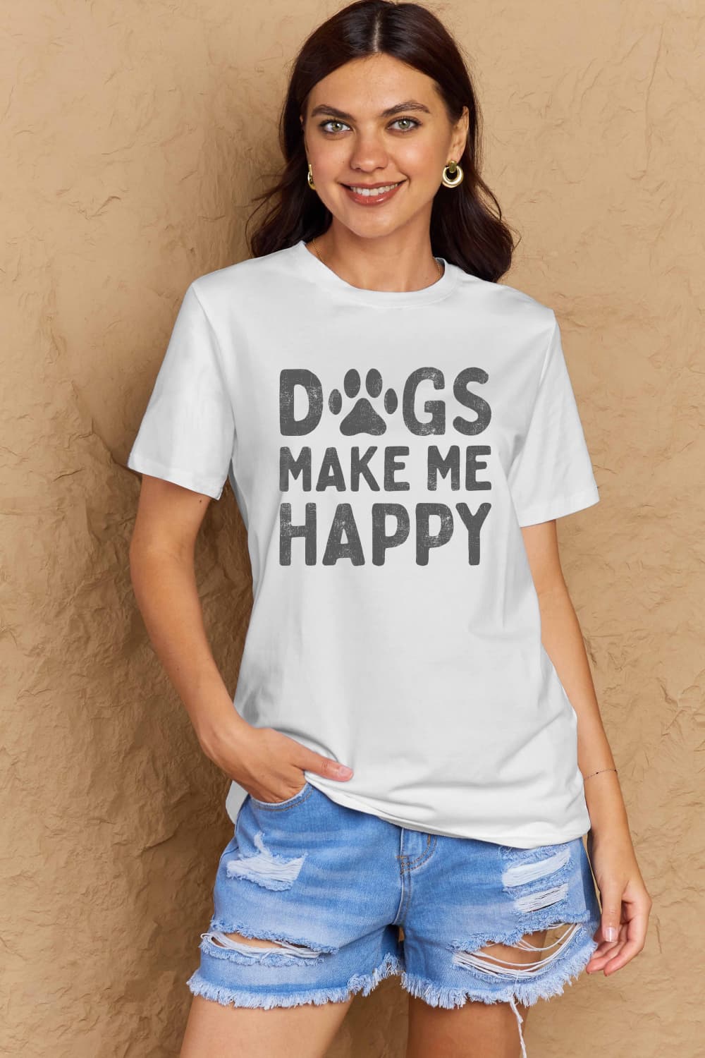 Simply Love Full Size DOGS MAKE ME HAPPY Graphic Cotton T-Shirt-Angel Casuals