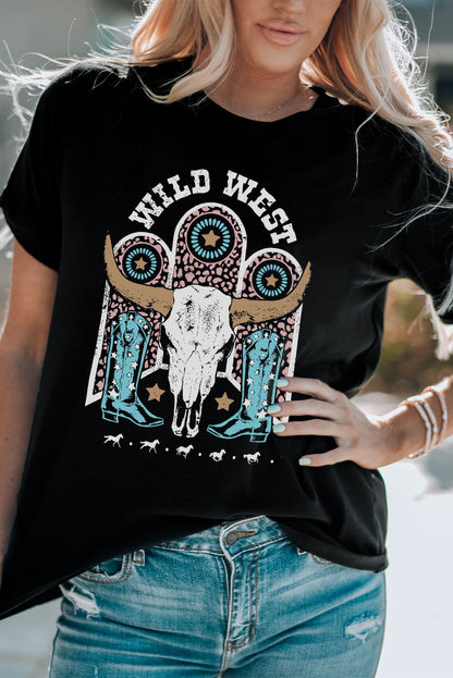 WILD WEST Graphic Short Sleeve Tee Shirt-Angel Casuals