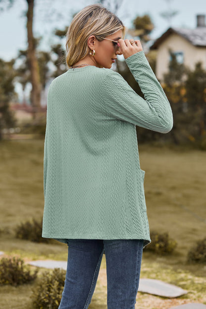 Cable-Knit Long Sleeve Cardigan with Pocket-Angel Casuals