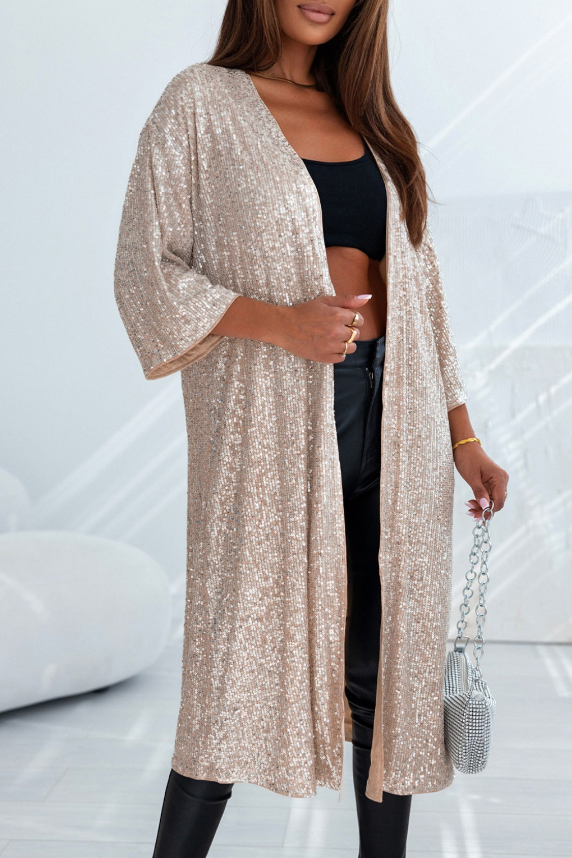 Sequin Open Front Duster Cardigan-Angel Casuals