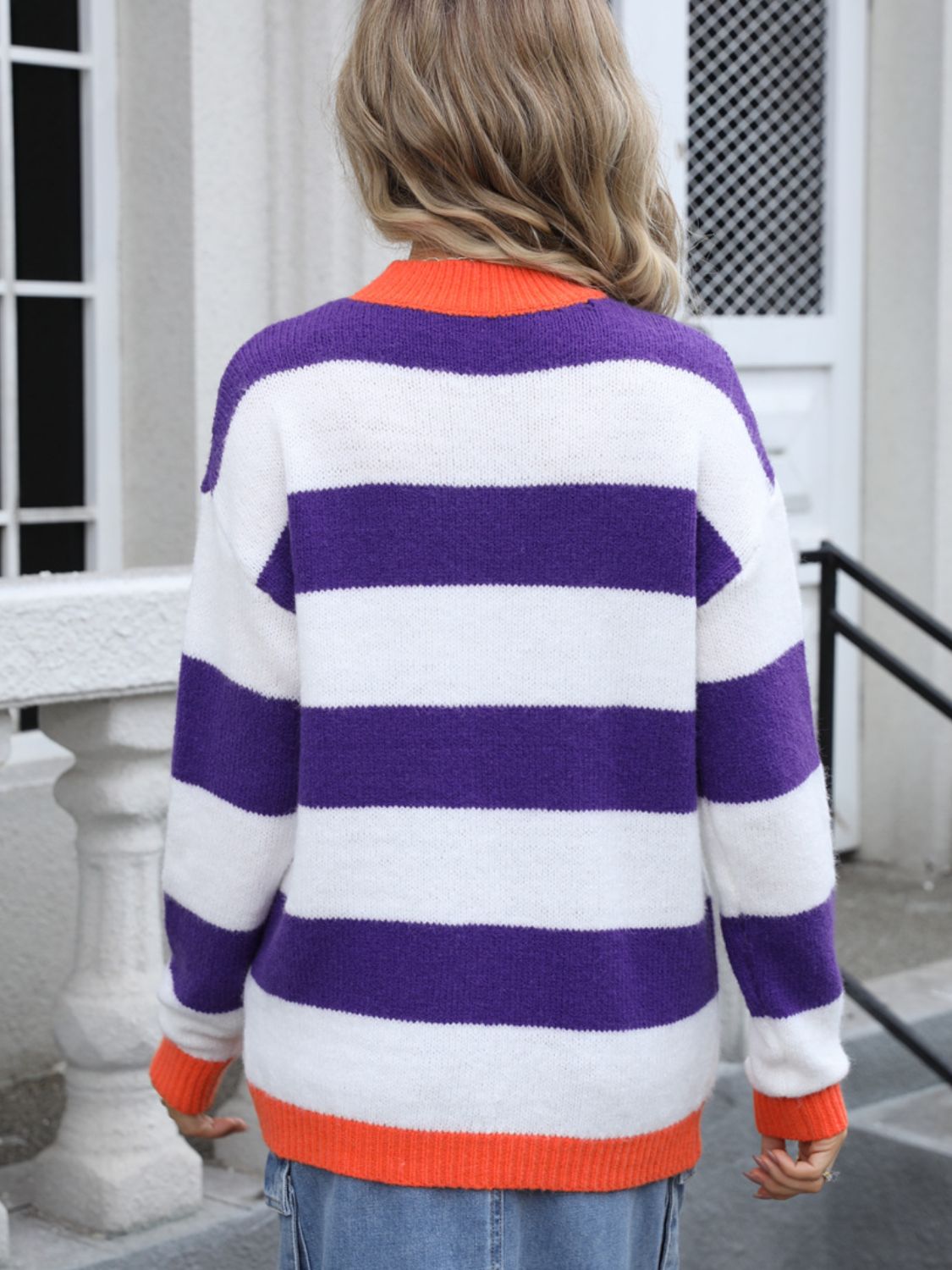 Angel Wings Contrast Striped Round Neck Sweater-Angel Casuals