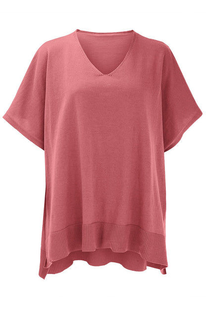 Slit V-Neck Half Sleeve Knit Top-Angel Casuals