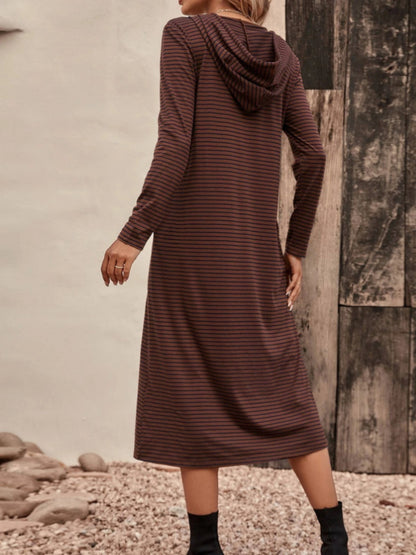 Striped Zip Front Hooded Dress-Angel Casuals