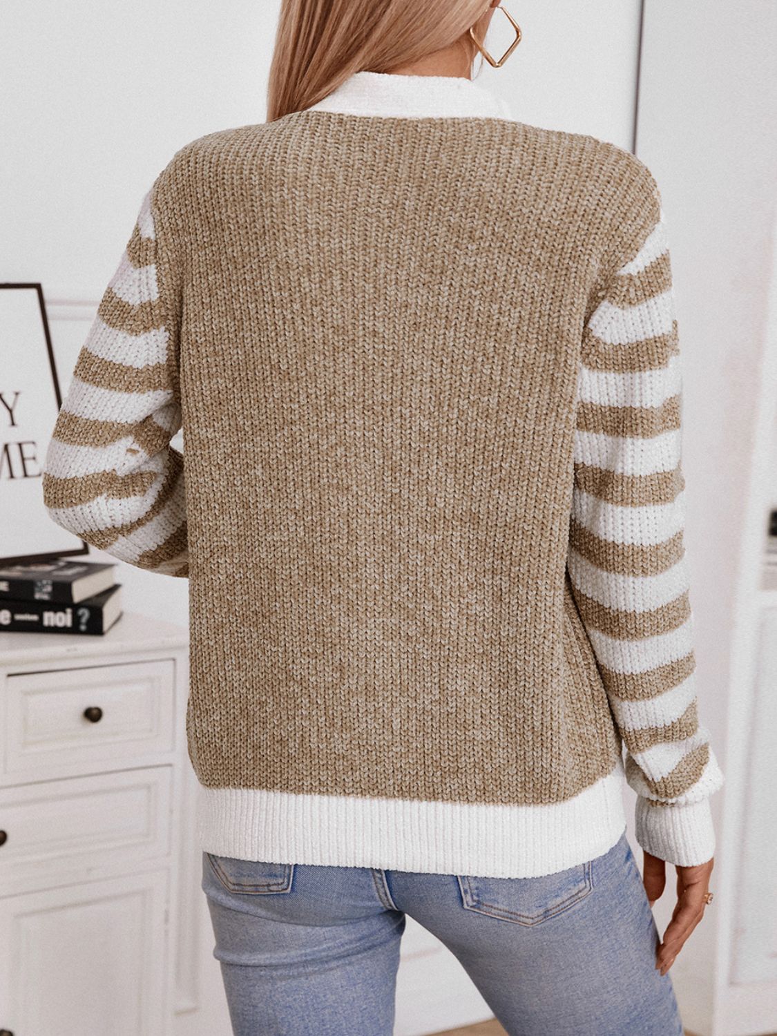 Striped Button Up Long Sleeve Cardigan-Angel Casuals