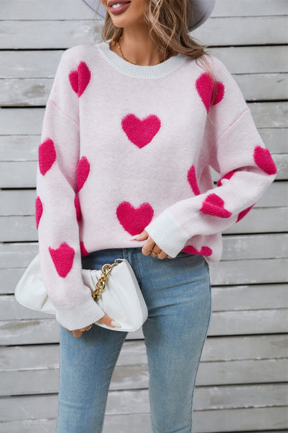 Angel Wings Heart Round Neck Long Sleeve Sweater-Angel Casuals