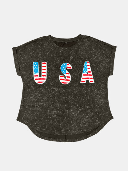 USA Round Neck Short Sleeve T-Shirt-Angel Casuals