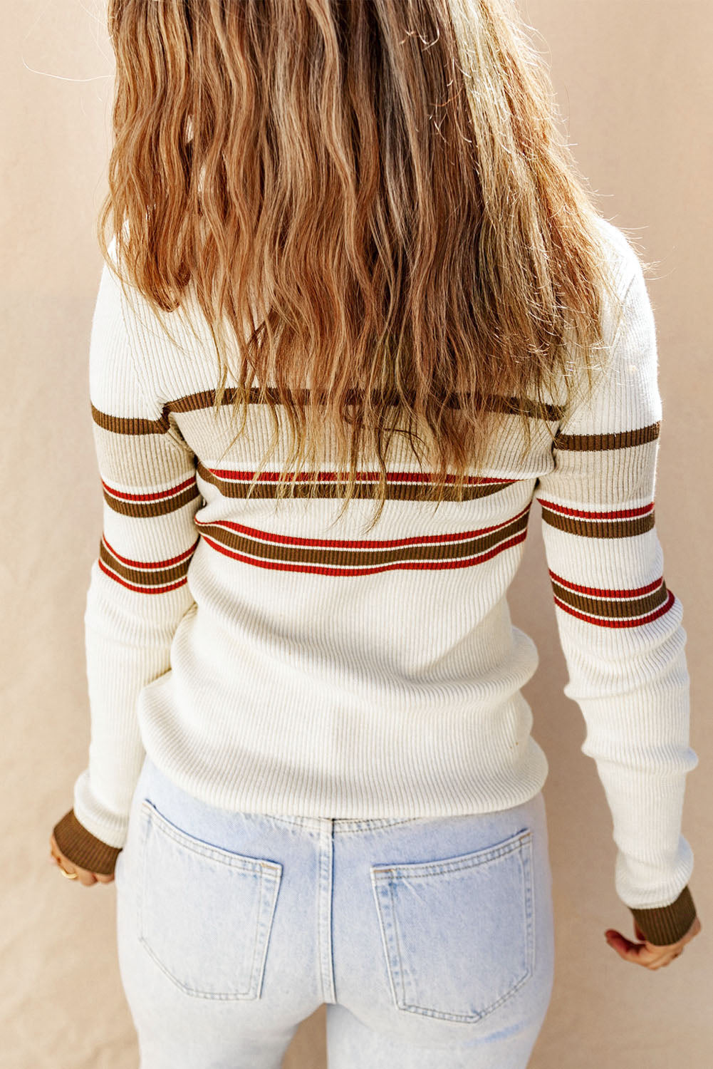 Striped Collared Neck Rib-Knit Top-Angel Casuals