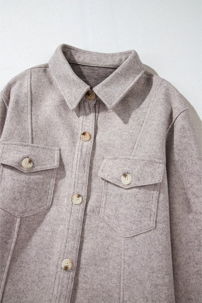 Button Up Collared Neck Long Sleeve Jacket-Angel Casuals