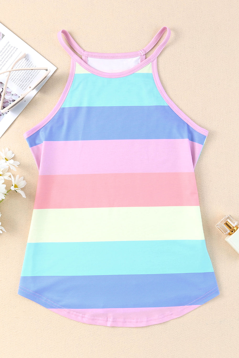 Striped Curved Hem Tank-Angel Casuals