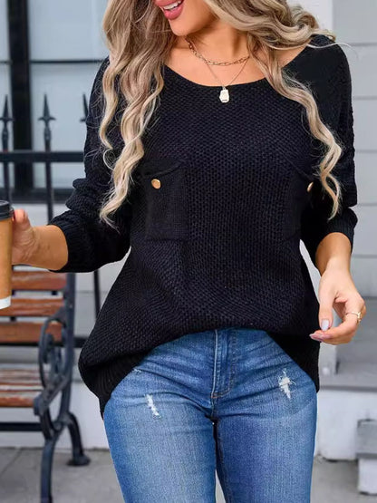 Angel Wings Decor Button Drop Shoulder Knit Top-Angel Casuals